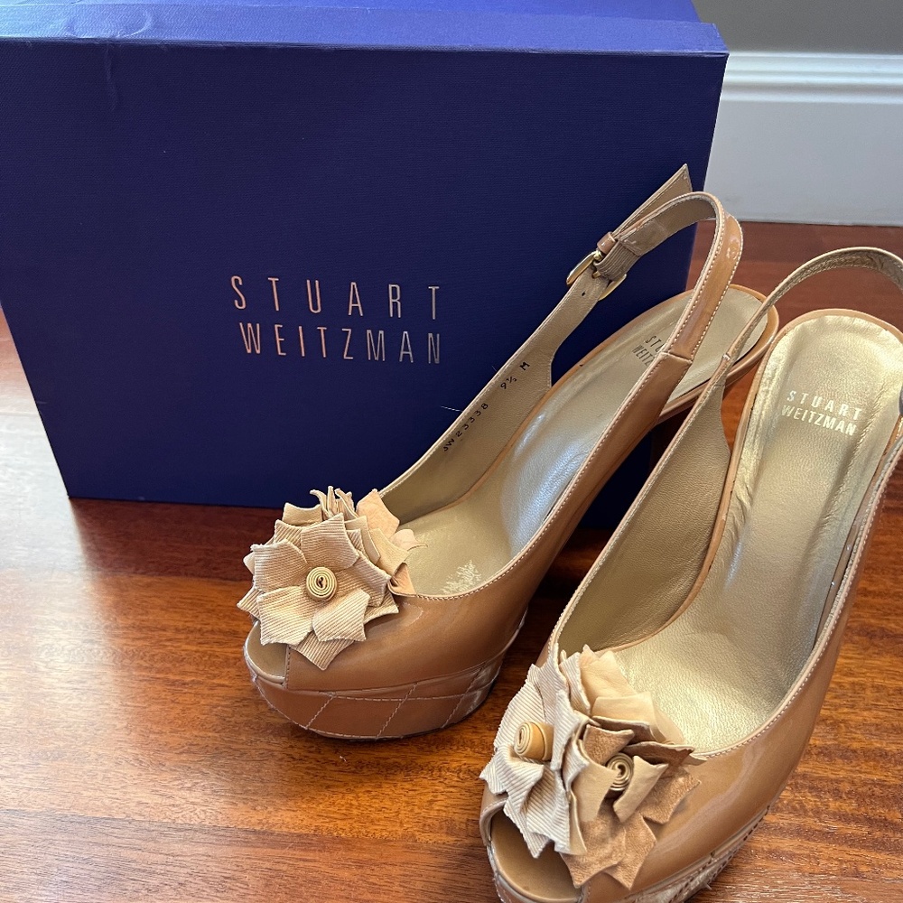 Stuart Weitzman tan platform slingback heels - size 9.5